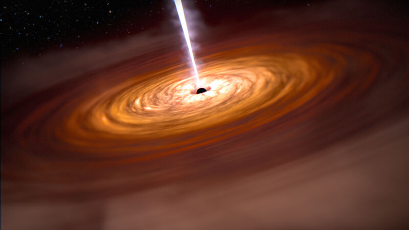 Image of a glowing disk with a bright line radiating from its center.